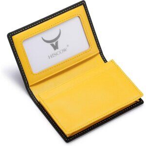 Women's Black Yellow Classy Matte Genuine Leather Wallets Credit Card Holder